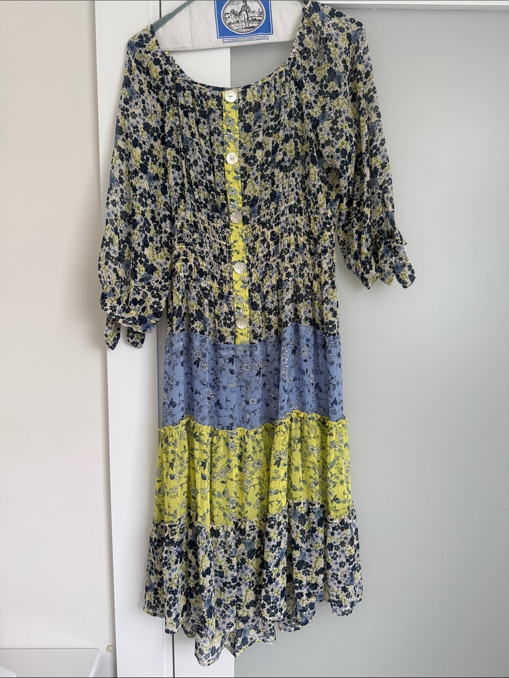 fig and flower Blue and Yellow Floral Midi Dress